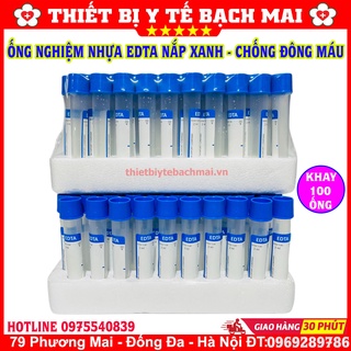 Ống Nghiệm Chống Đông Máu EDTA Nắp Xanh - Hộp 100 ống