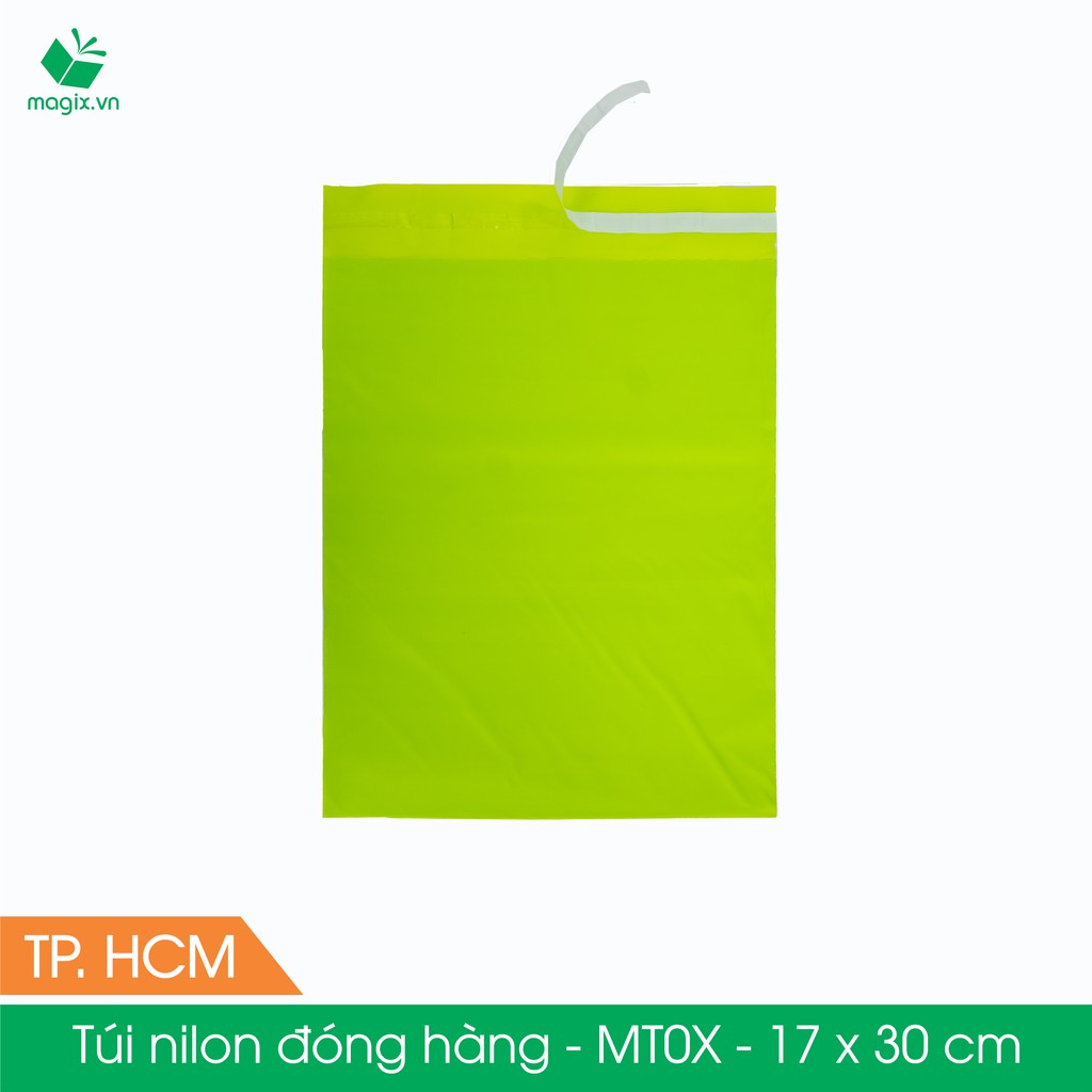 MT0X - 17x30 cm - Túi nilon gói hàng - 100 túi niêm phong đóng hàng màu xanh lá mạ