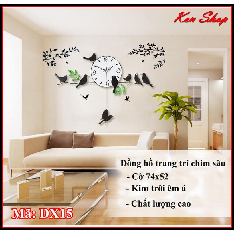 🔥🕕 Đồng hồ treo tường độc đáo dạng kim trôi hình chim (Tặng miếng dán tường siêu đẹp) - Đồng hồ treo tường DX15