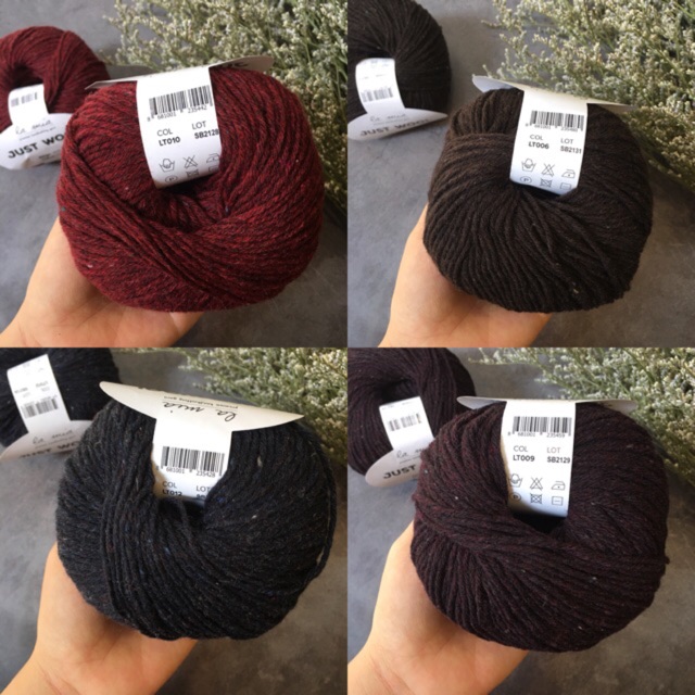 [SALE SỐC] LEN LÔNG CỪU TÁI CHẾ màu trầm, bảng màu cho nam giới LA MIA JUST WOOL chuyên đan khăn, áo cho nam 50gr/cuộn