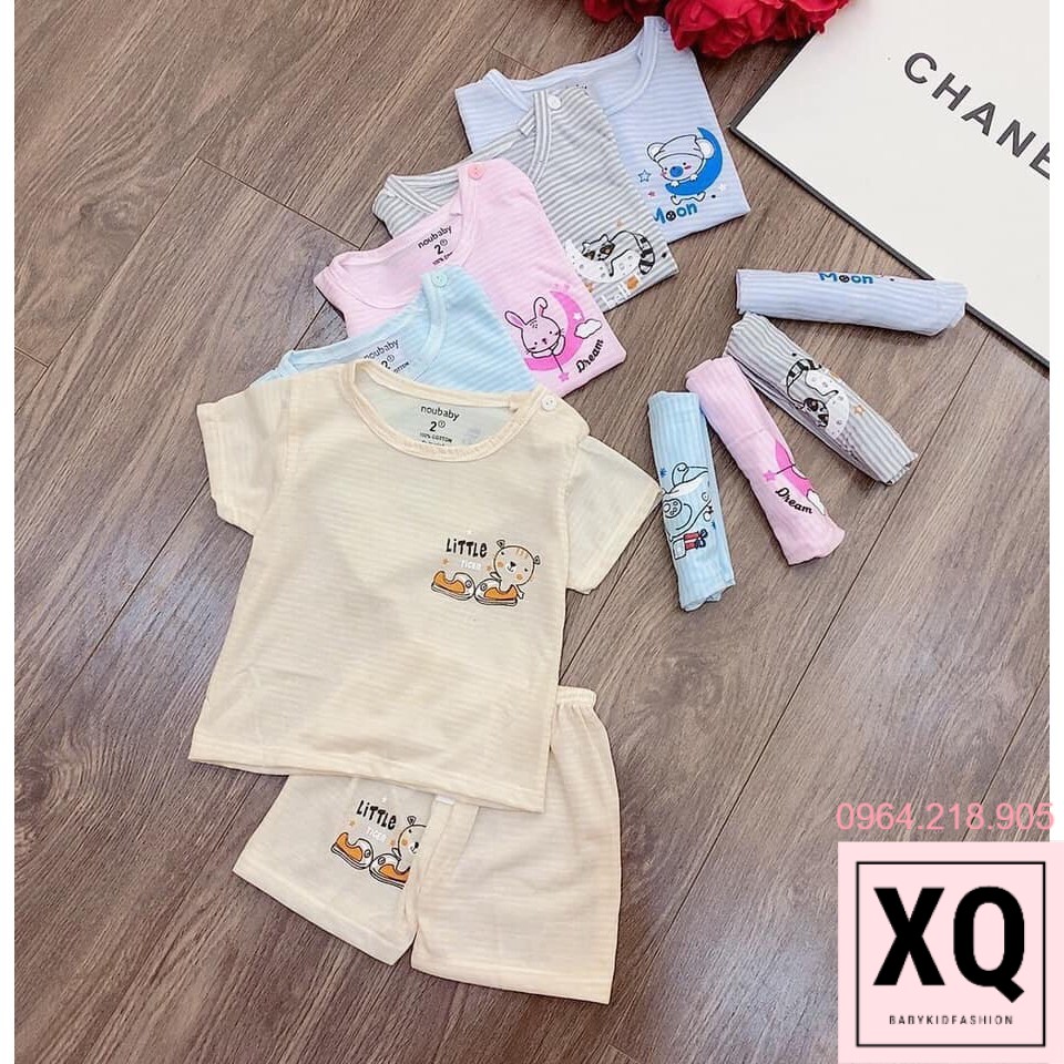 Set 5 Bộ Noubaby cộc kẻ cotton giấy in hình thỏ gấu đáng yêu cho trẻ sơ sinh,bé trai, bé gái- XQ Baby Kid
