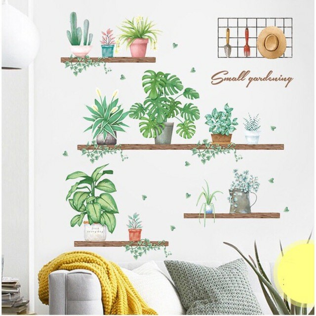 decal dán tường chậu cây trang trí