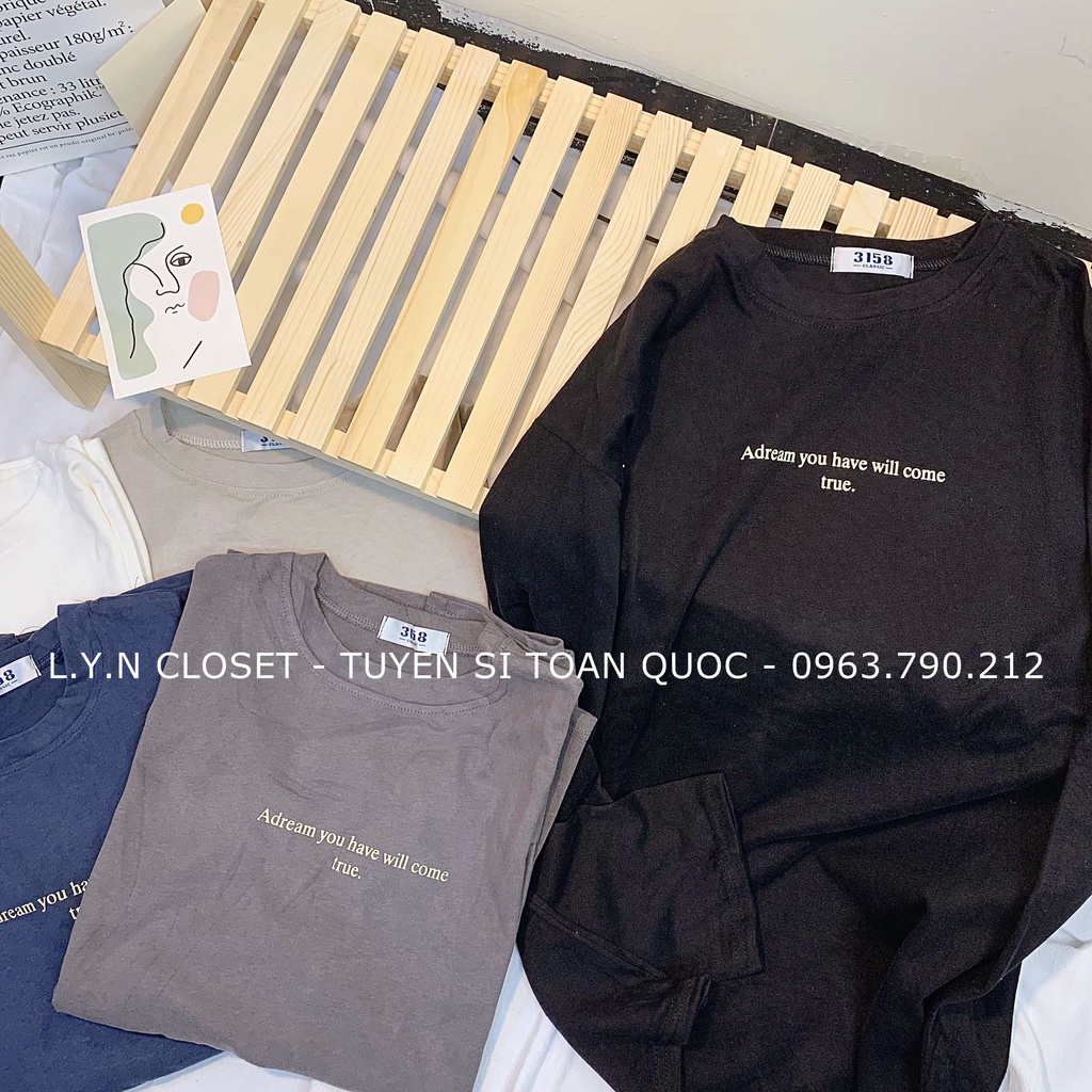 Áo thun 3158 dài tay in chữ ADREAM dáng unisex hàng Quảng Châu Lyn Closet A115L