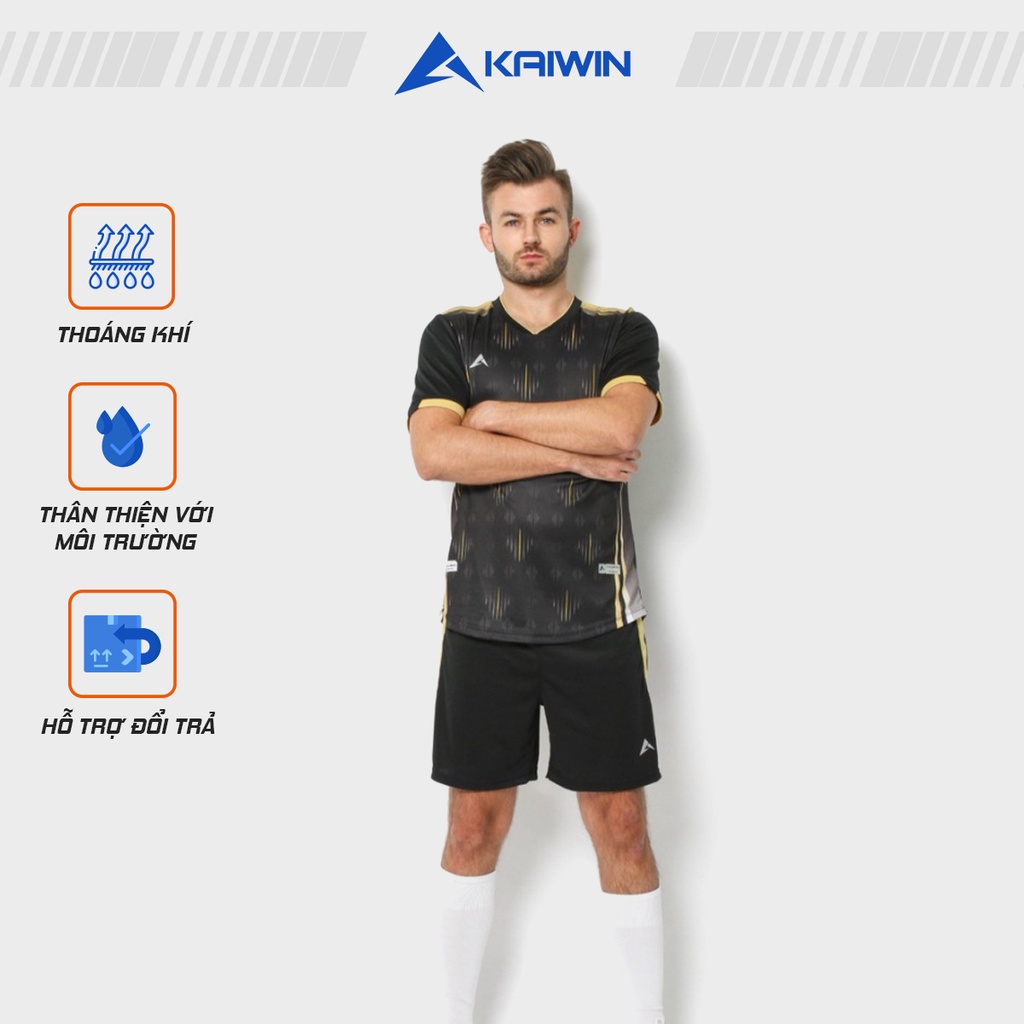 Bộ Quần Áo Đá Bóng Nam KAIWIN Fullback Màu Đen Chất Vải Polyeste Spandex Thoáng Mát Thoải Mái