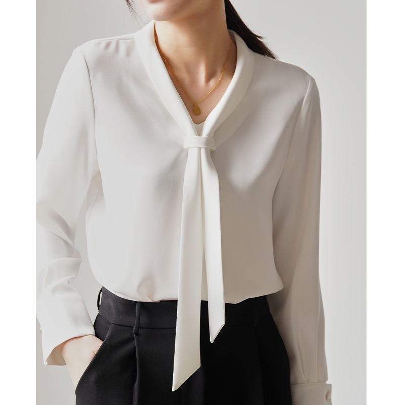 Áo Sơ Mi Chiffon Tay Dài Dáng Rộng Cổ Chữ V Màu Đen Thời Trang Dành Cho Nữ