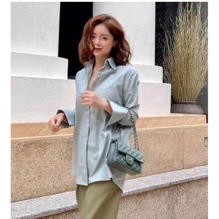 ÁO SƠ MI LỤA SATIN BÓNG XANH KEM sang chảnh
