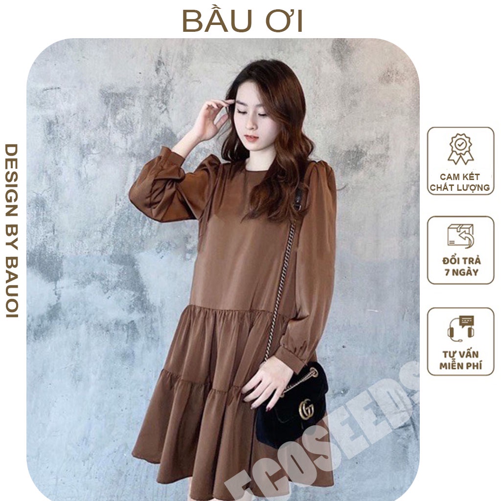 [BAUOII V92] ĐẦM BẦU DÀI TAY MÙA THU DÁNG SUÔNG XÒE 2 TẦNG - VÁY BẦU CÔNG SỞ BABYDOLL FREE SIZE MẶC ĐI LÀM ĐI TIỆC ĐẸP