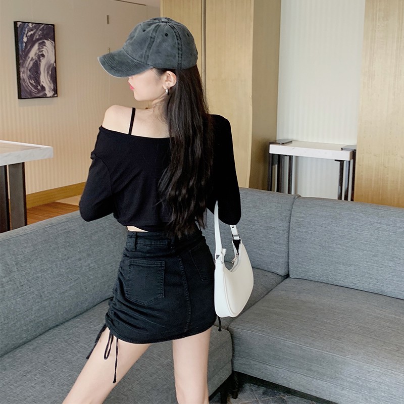 Chân váy jean Lưng Thun Phối Dây Rút Thời Trang Cho Nữ