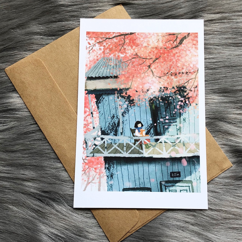 Postcard, Thiệp chúc mừng, Tranh trang trí BST họa sỹ Đốm  kèm bao thư Kraft
