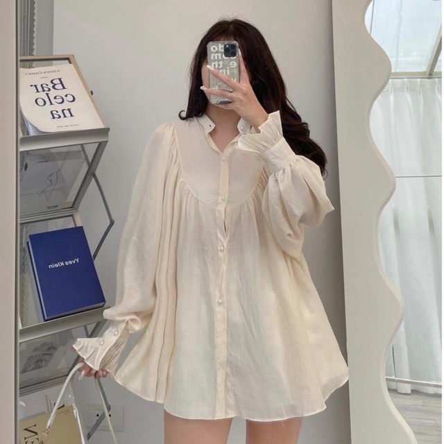 Áo sơ mi nữ trắng tay bo chun áo tay bồng tiểu thư màu trắng cực sang chảnh chống nhăn không nhàu cổ đức