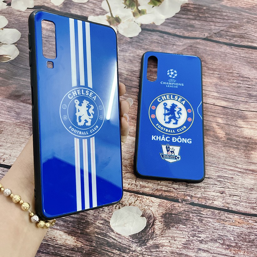 Ốp lưng điện thoại mặt kính samsung,oppo,iphone hình logo bóng đá chealsea/MU/Liverpool/manchester united