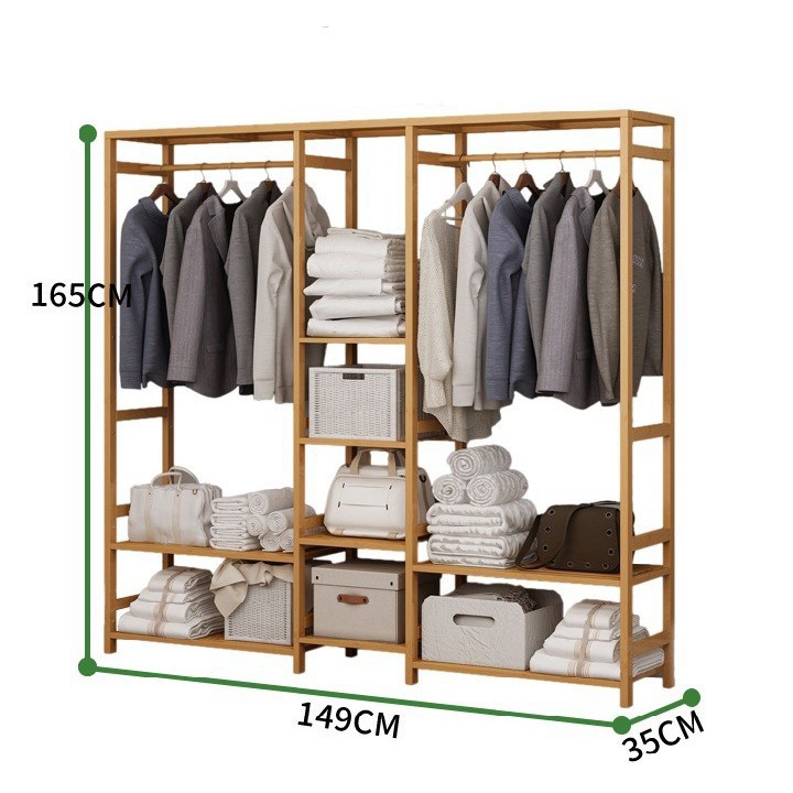 Tủ quần áo trống khung tre mẫu lớn 149x30x165 cm