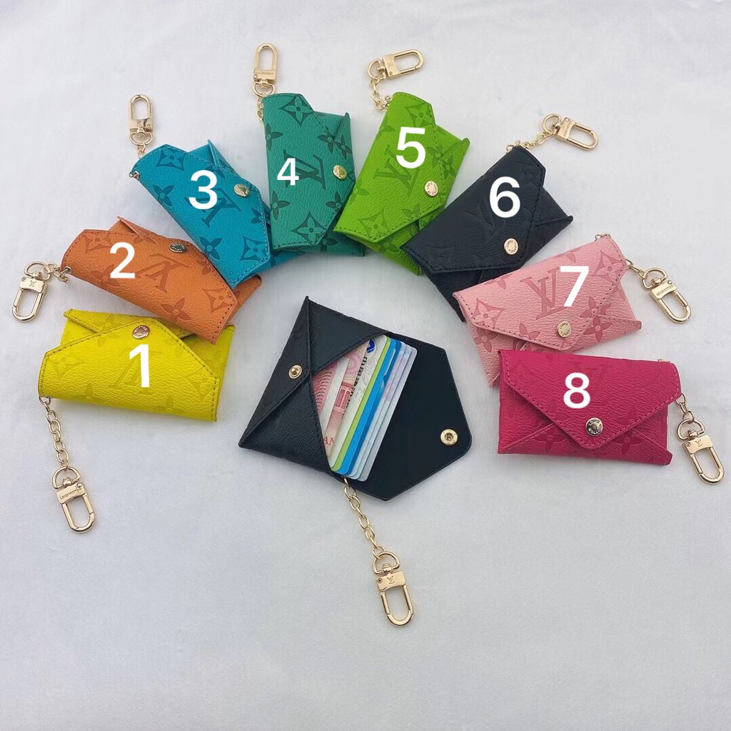 Stock brand Lou V embossed lychee grain leather non-slip soft bag colorful envelope shape flip cover card holder for men and women. Credit card holder. Card holder. Business card holder. Coin purse.