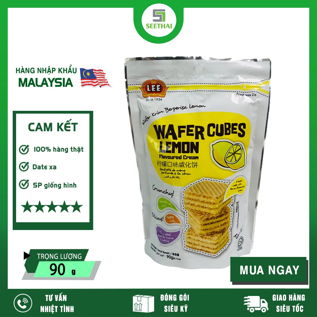 [HÀNG NHẬP KHẨU] Bánh Xốp Kem Wafer Cubes Lee Hương Chanh 90g