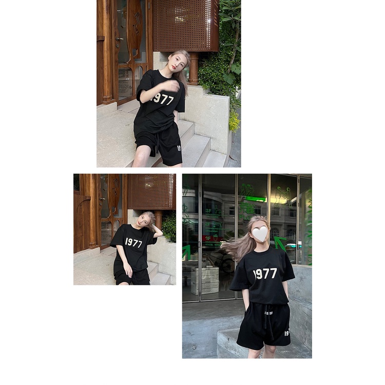 Bộ nam nữ 1977 thể thao vải cotton Bộ Quần Áo Mặc Nhà Thể Thao Nam Mùa Hè