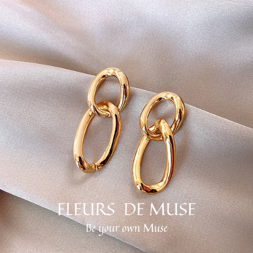 Khuyên tai Retro mạ vàng phóng khoáng Fleurs de Muse R01