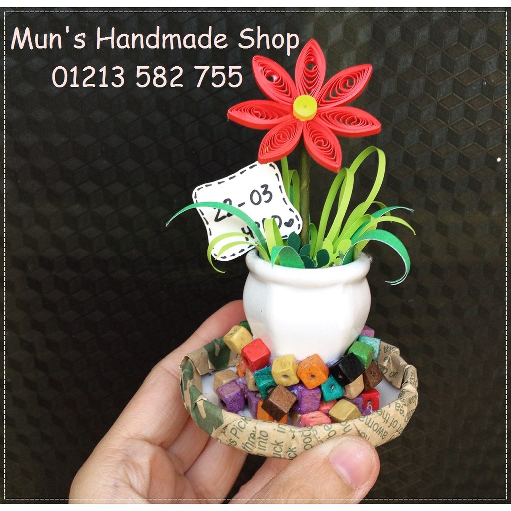 Chậu sứ trắng mini làm handmade, hoa pha lê, hoa đất sét