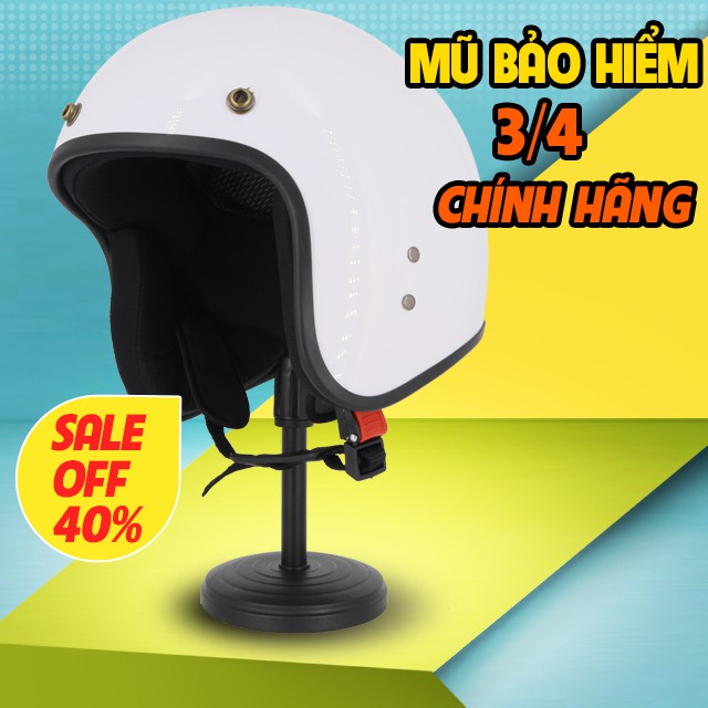 Mũ Bảo Hiểm 3/4 Đầu Chính Hãng Màu Trắng