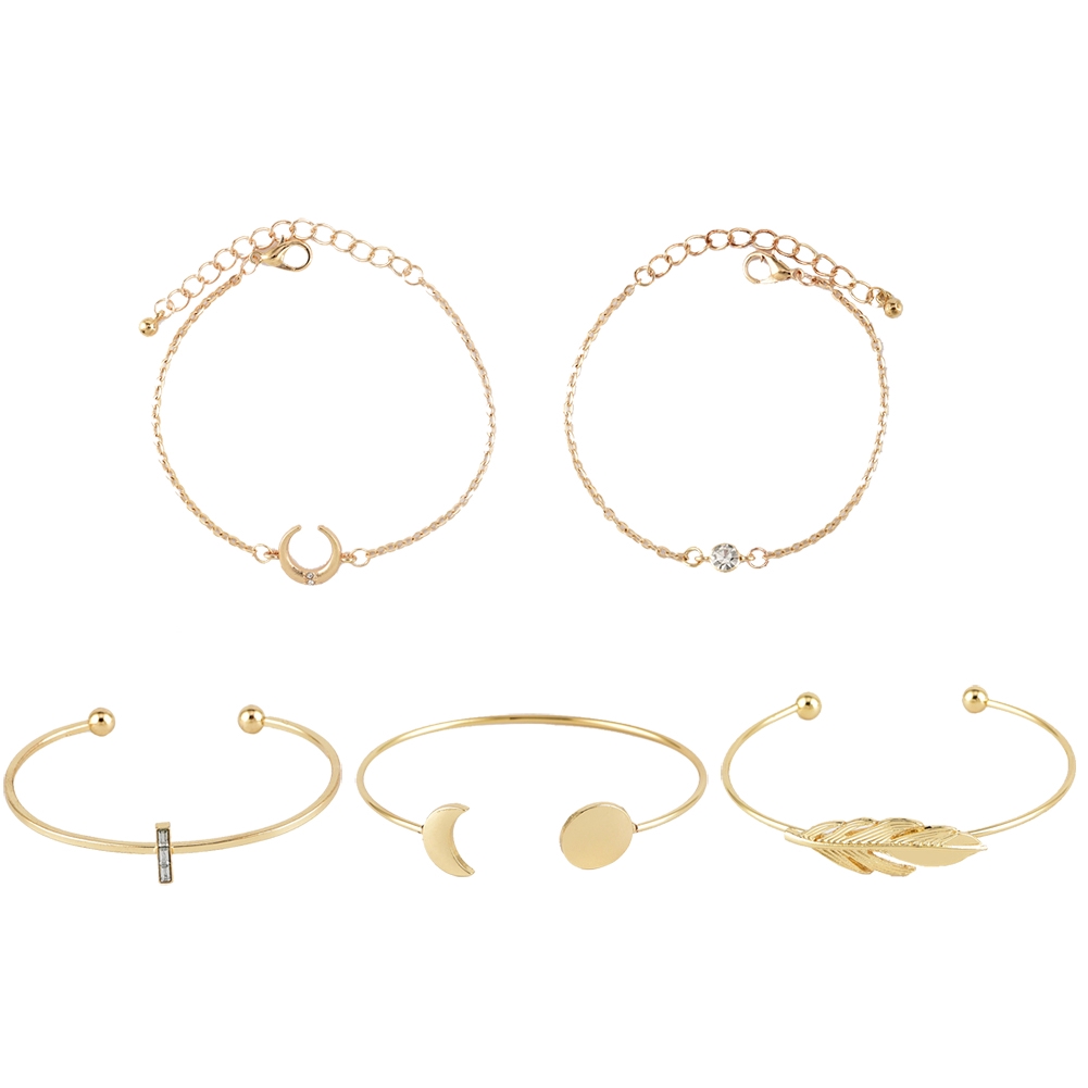 Set 5 vòng tay mặt hình mặt trăng / lá thời trang dành cho nữ