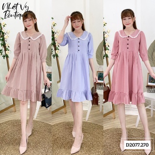Đầm caro cổ bèo tay lở đuôi cá - d2077