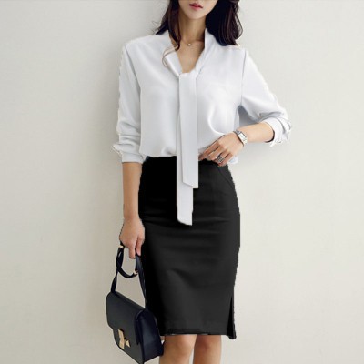 ❦xiaomonv2021❦ Váy công sở mềm mại màu trắng đen | BigBuy360 - bigbuy360.vn