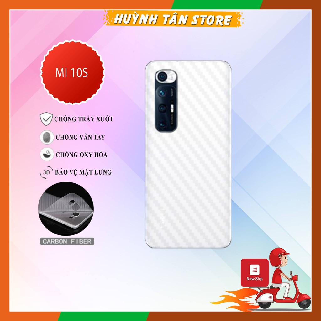 Miếng dán decal carbon mặt sau Xiaomi Mi 10S chống trầy mặt lưng, chống bám vân tay