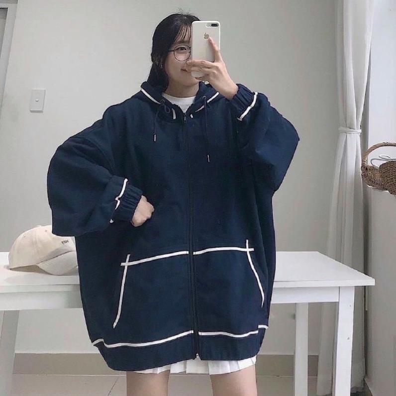 Áo Khoác Hoodie Dây Kéo Viền Tay Bồng Unisex❤Jacket Form Rộng Có Mũ Màu ĐEN | HỒNG Ulzzang Hot Hit ❤️ | BigBuy360 - bigbuy360.vn