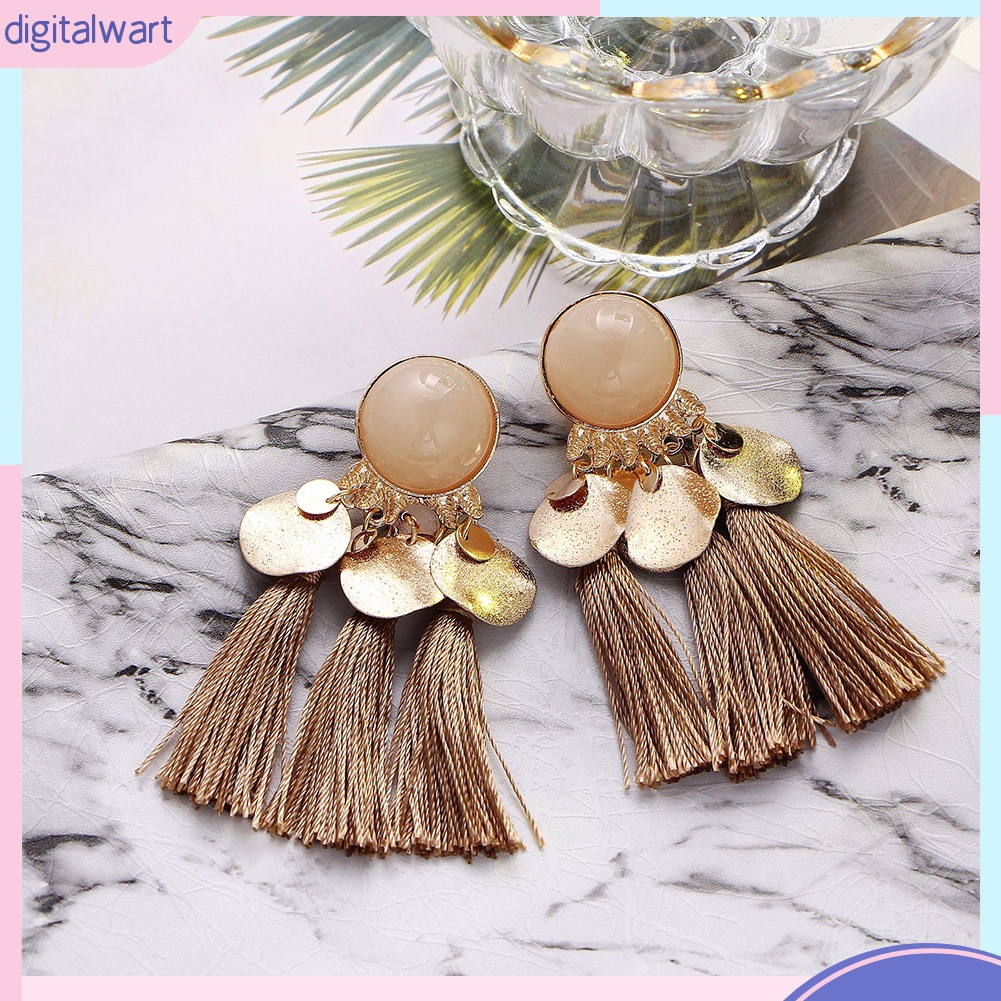 Bông tai dài phối núm tua phong cách Bohemian thời trang cho nữ