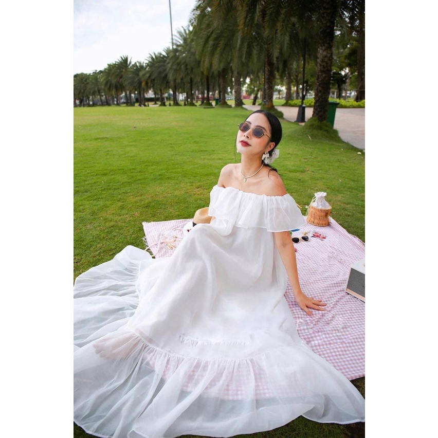 Váy đầm maxi bèo trễ vai 4 màu siêu xinh thải dáng đẹp 2 lớp XUKA DRESS DT008 có ảnh thật kèm video