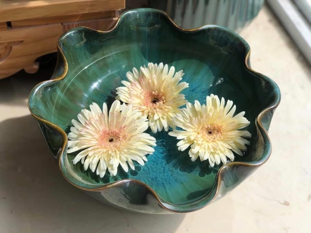 Bát sen thả hoa men ngọc lục bảo gốm Bát Tràng, bát sen tắm Phật, bát hoa phong thuỷ