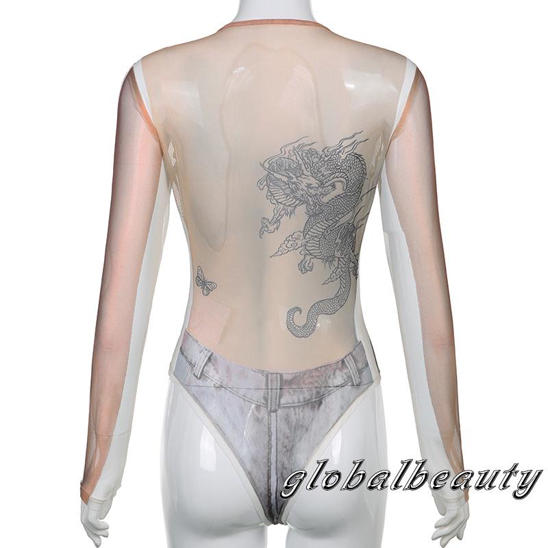 Bodysuit Tay Dài Cổ Thuyền In Họa Tiết 3D Thời Trang Cho Nữ Size S/M/L | BigBuy360 - bigbuy360.vn