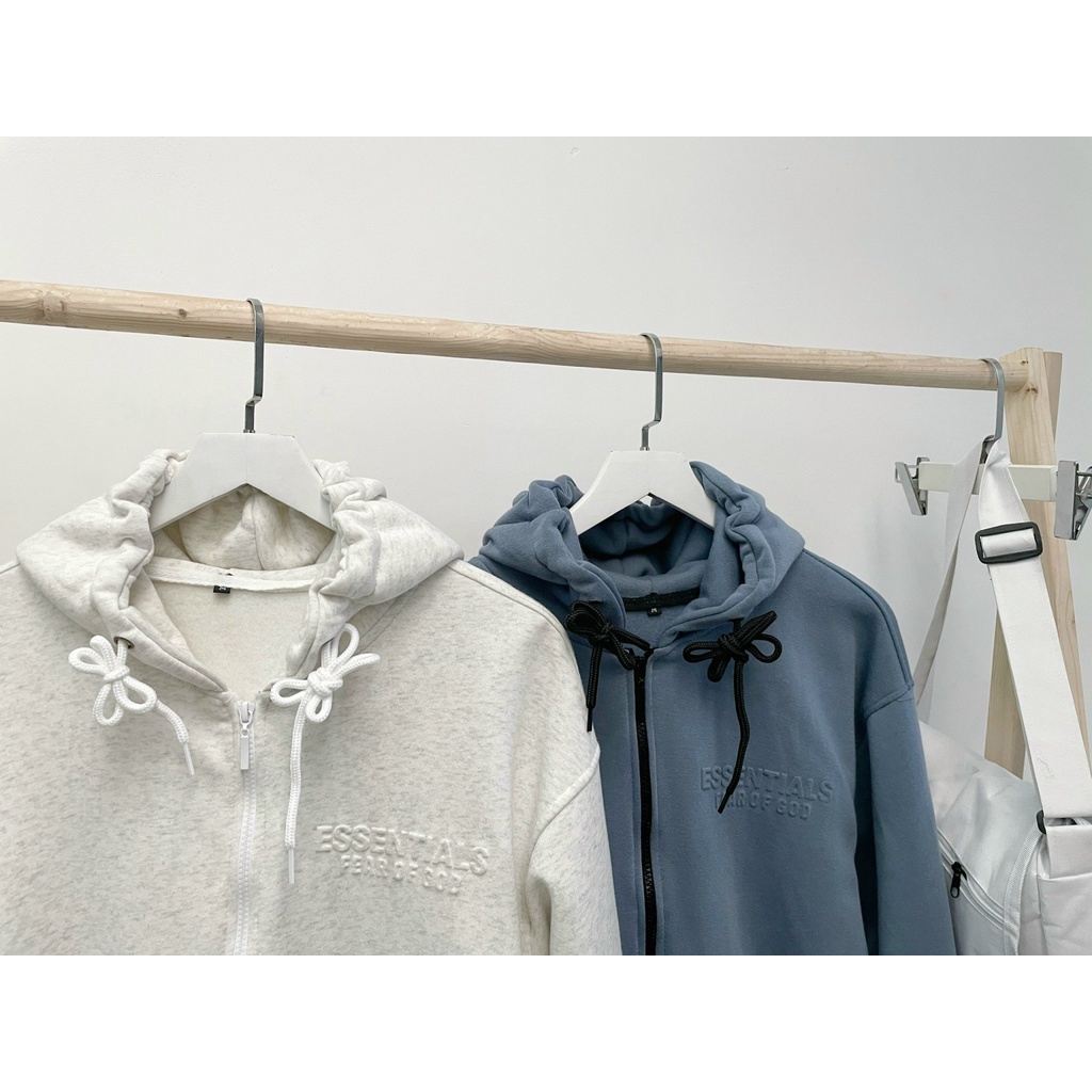 Áo Khoác dây kéo in chữ nổi ESS 2 màu Xám/Xanh Unisex nam nữ siêu đẹp (hình thật) tại Boin Store