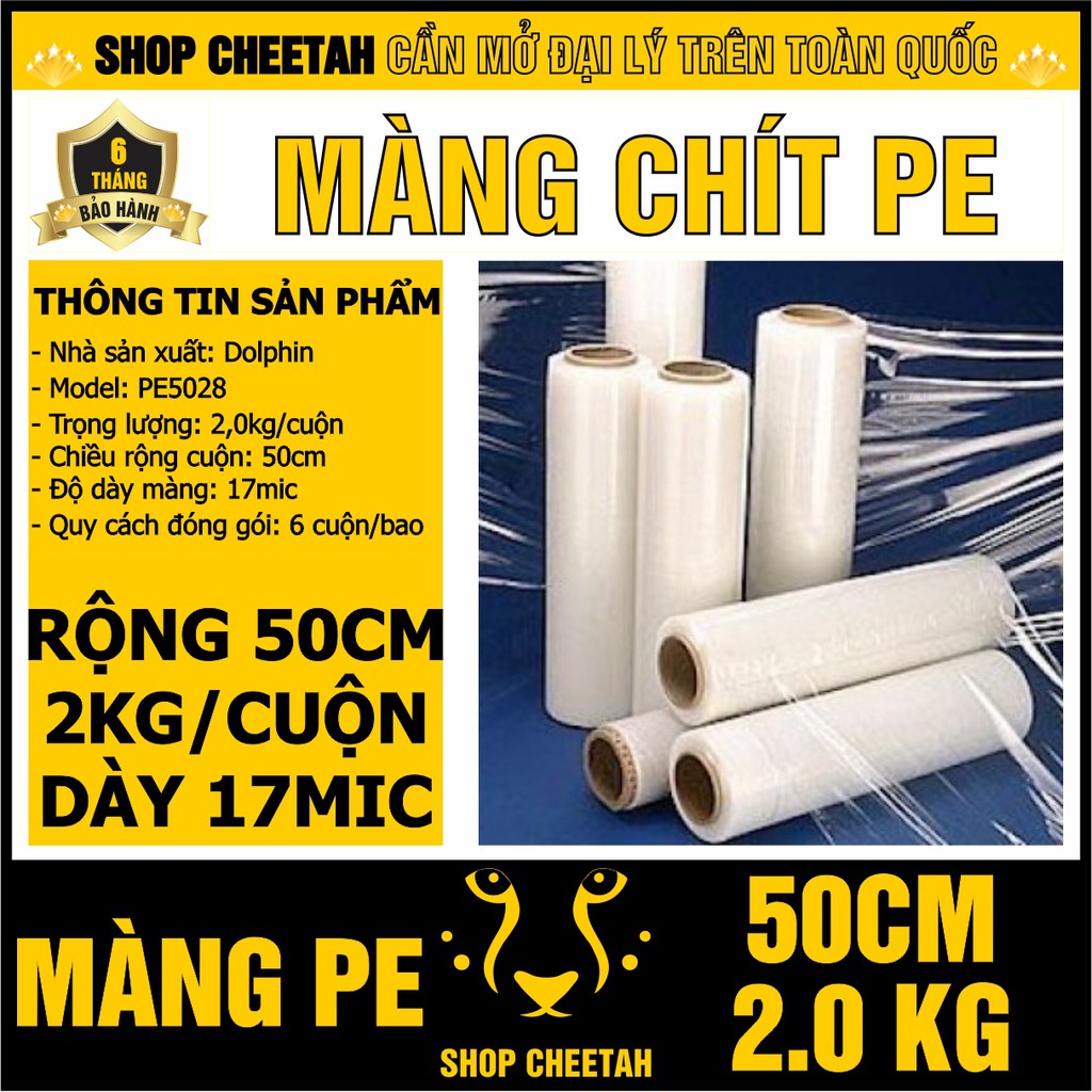 Màng chít PE 2kg x 50cm/cuộn – Màng bọc hàng - Cuốn pallet - Dính và dai chắc