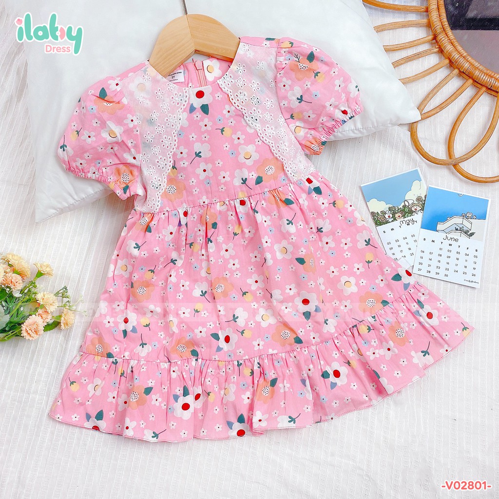 [Mã FARSBR7A giảm 10% đơn 99K] Váy cho bé gái ILABY chất thô cotton mềm mịn siêu thấm hút mồ hôi phối ren [V02801]