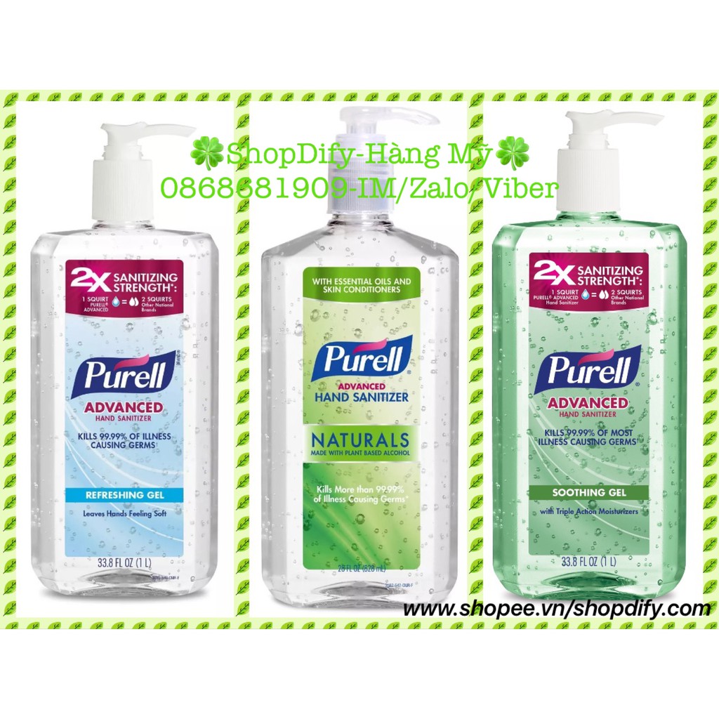 Gel Rửa tay Khô Diệt Khuẩn Của Mỹ PURELL Advanced Hand Sanitizer Natural / Soothing Gel Aloe & Vitamin E 828ml, 1 lít