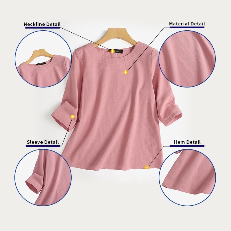 Zanzea Áo Kiểu Cổ Tròn Tay 3 / 4 Màu Trơn Dáng Rộng Thời Trang Cho Nữ