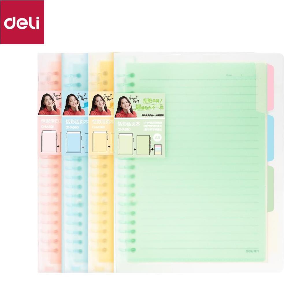 Sổ tay ghi chép B5 gáy lò xo 60 trang Deli - Xanh dương/Hồng/Vàng/Xanh lá - QHB560 [Deli]
