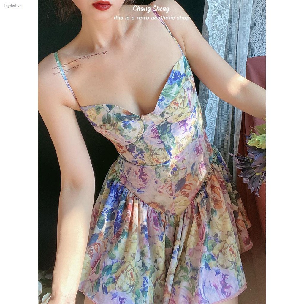 Đầm hoa mỏng màu tinh khiết hai dây lãng mạn kiểu Pháp/ Hàn Quốc siêu hot 2021 | BigBuy360 - bigbuy360.vn