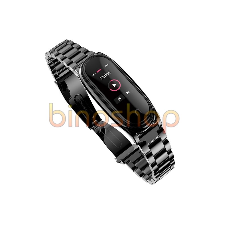 Dây đeo miband 5 kim loại mắt to viền cong PLUS, dây đeo thay thế mi band 5 mắt to bản PLUS MIJOBS