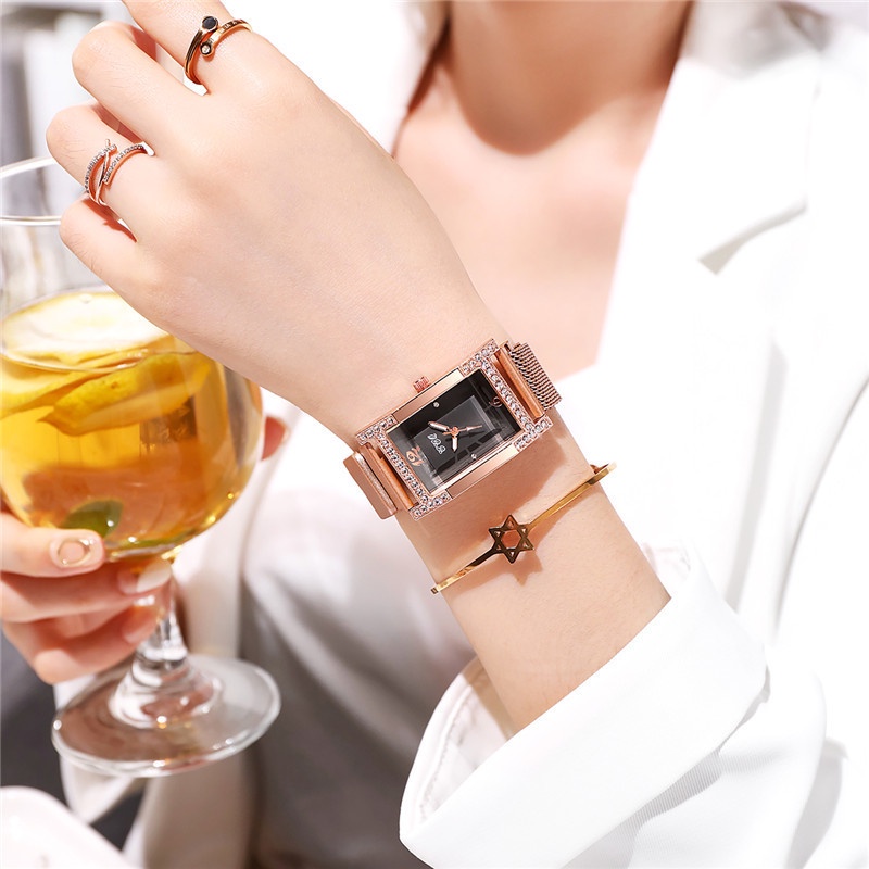 Đồng Hồ Mặt Chữ Nhật Dây Hợp Kim Thời Trang Cho Nữ