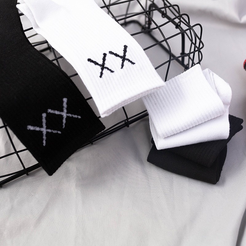 Tất vớ cổ cao nam nữ in chữ XX vải cotton co giãn thời trang