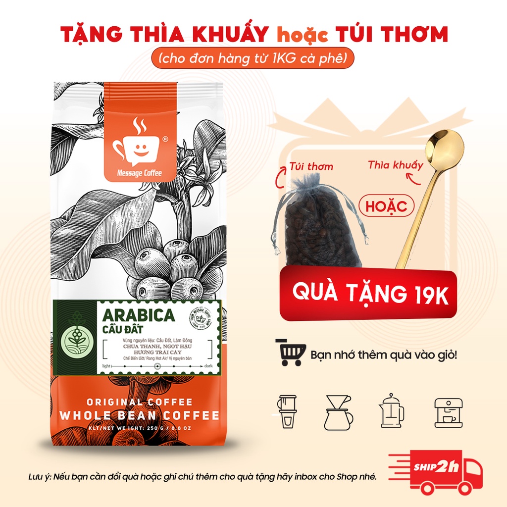 [TẶNG PHIN] 2kg Cà phê ARABICA Cầu Đất đặc biệt hạt,bột- 100% cafe mộc nguyên chất, pha phin máy, ngon từ Message Coffee