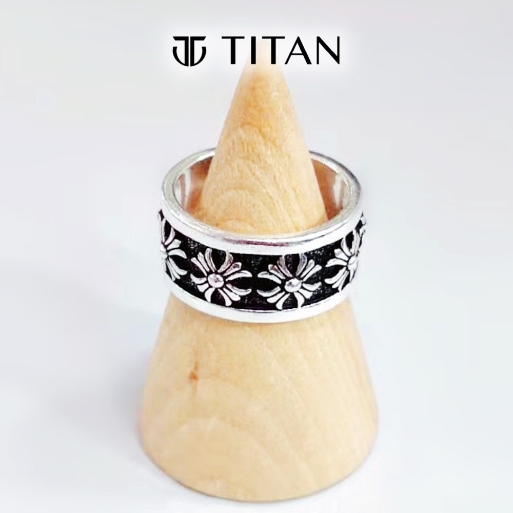 Nhẫn nam nữ CH thời trang, nhẫn Chrome Hearts bông hoa thị Iris unisex freesize màu đẹp như bạc 925 TITAN