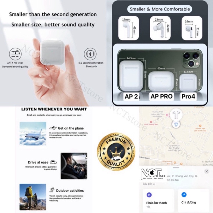 Tai nghe Bluetooth Pro 4 Bản PREMIUM|Đổi tên|Định vị|Âm thanh hay|Cảm ứng nhạy|Bảo hành đổi mới yun.shop32