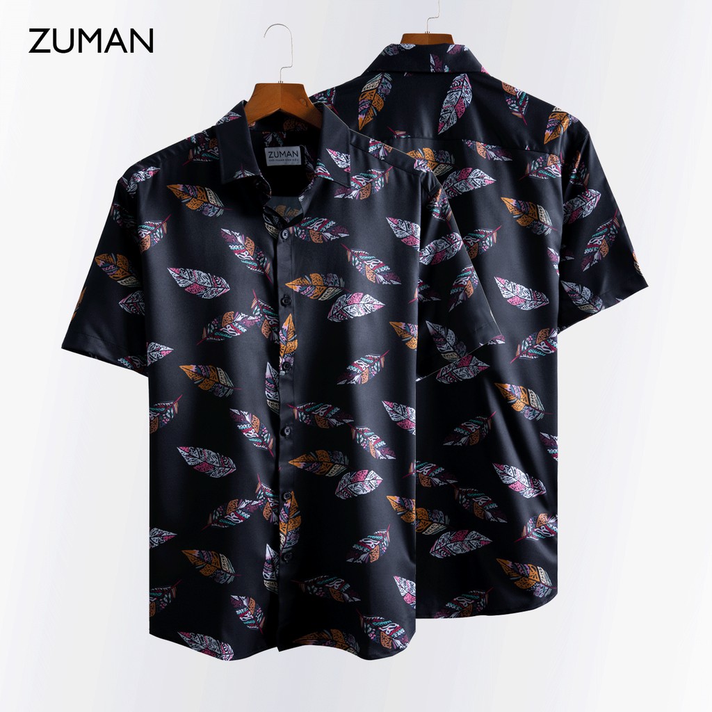 Áo sơ mi nam họa tiết tay ngắn Bird Feather Shirt lông vũ ASM103  ZUMAN lụa vân chéo, thoáng mát, không nhăn | BigBuy360 - bigbuy360.vn