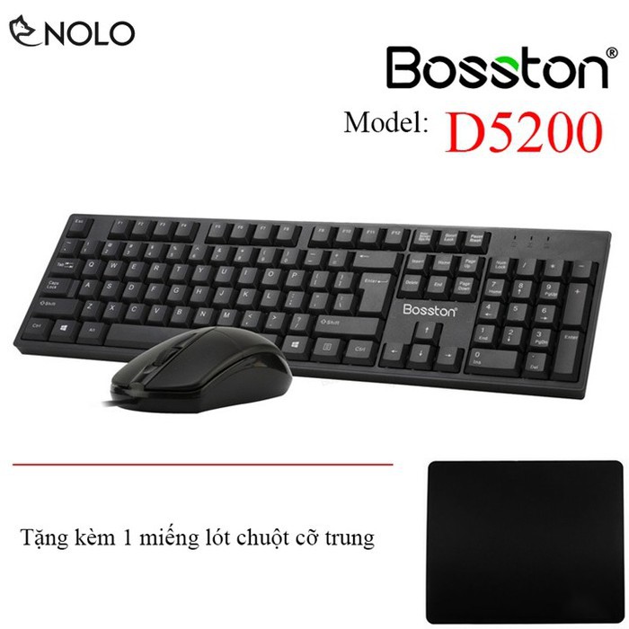 Combo Bàn Phím Chuột Có Dây Bosston Model D5200 Cổng USB Tặng Kèm Miếng Lót Chuột Cỡ Trung
