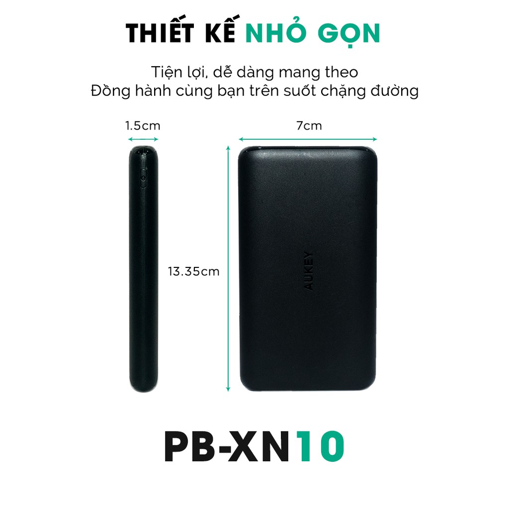 [Mã ELAUKEY300 giảm 10% đơn 200K] Pin Sạc Dự Phòng Aukey PB-XN10 10000mAh 2 Cổng Công Nghệ AiPower - Hàng Chính Hãng | BigBuy360 - bigbuy360.vn