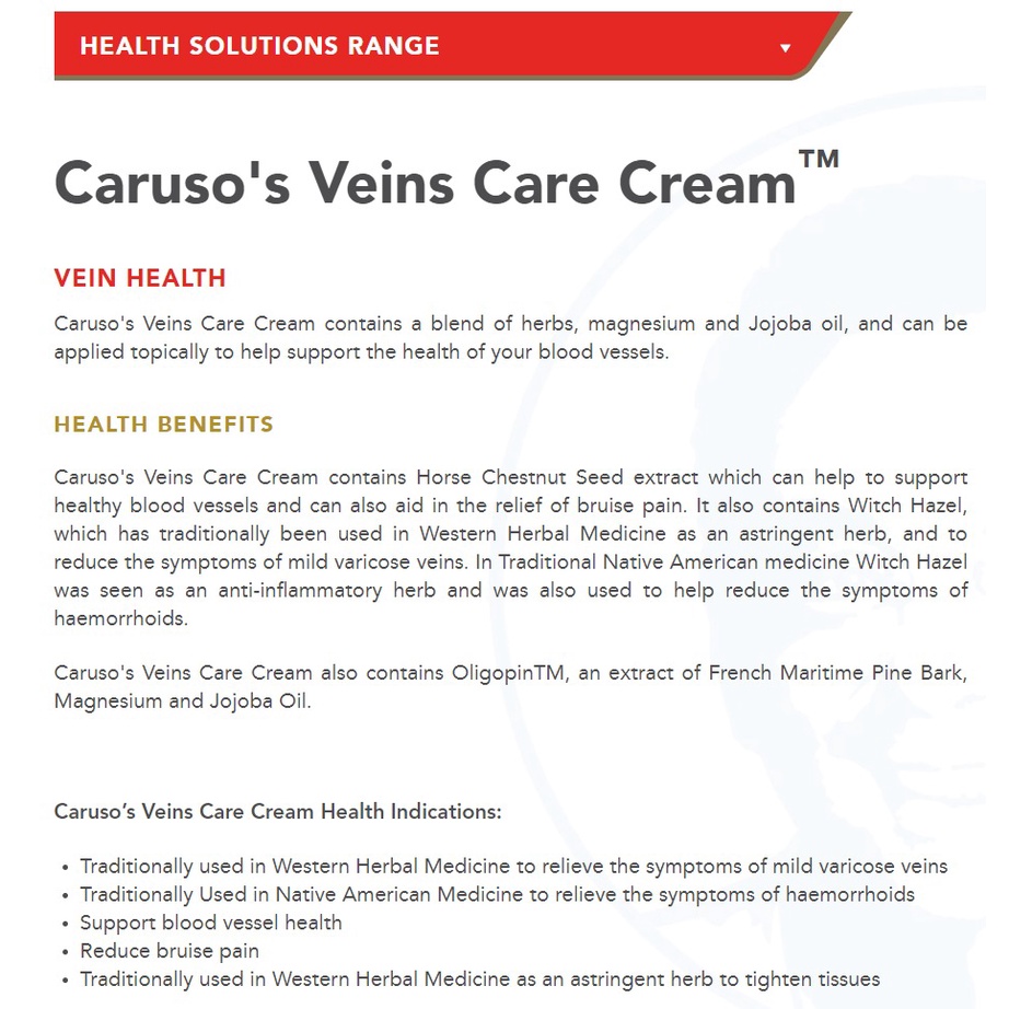 Kem bôi suy giãn tĩnh mạch Carusos Veins Care Cream 75g của Úc