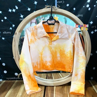 Áo thun tie dye polo croptop body, thun cổ trụ loang màu tay dài dáng ôm ulzzang