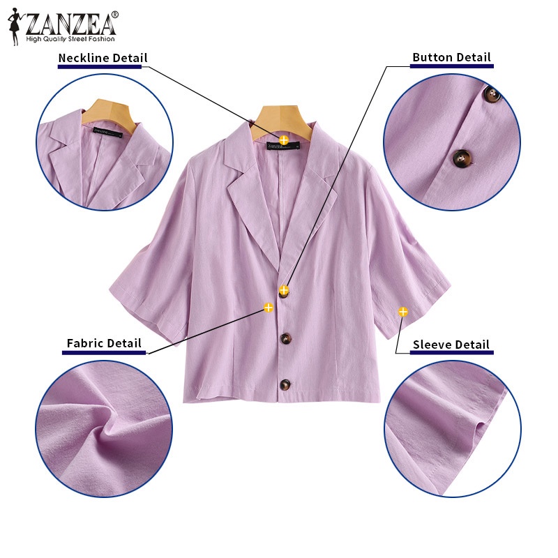 Áo khoác blazer Zanzea ngắn tay không túi phong cách Hàn Quốc thời trang dành cho nữ | WebRaoVat - webraovat.net.vn